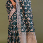 Dark Green Banarasi Saree With Floral Jaal