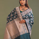 Dark Green Banarasi Saree With Floral Jaal