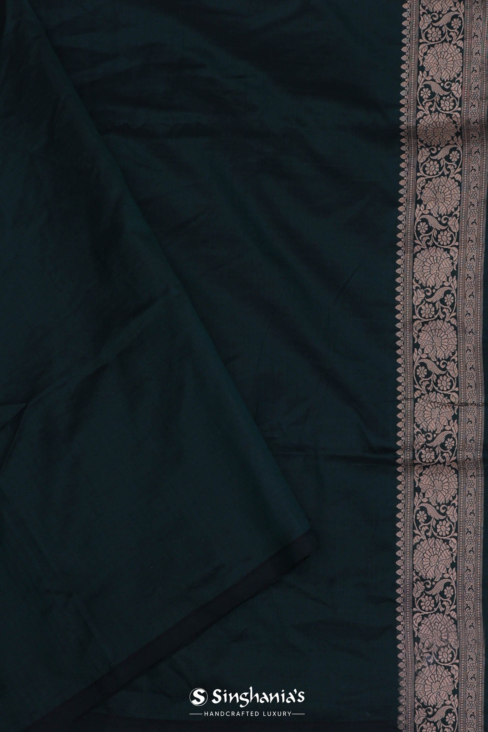 Dark Green Banarasi Saree With Floral Jaal