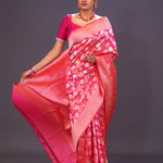 Cherry Pink Jaal Banarasi Silk Saree