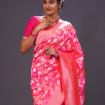 Cherry Pink Jaal Banarasi Silk Saree