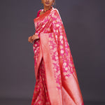 Cherry Pink Jaal Banarasi Silk Saree