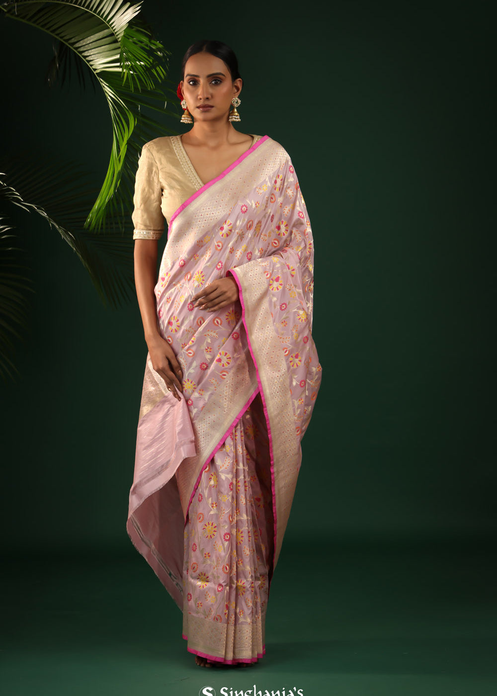 Pale Purple Banarasi Silk Saree With Geometric Weaving