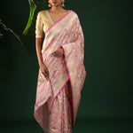 Pale Purple Banarasi Silk Saree With Geometric Weaving
