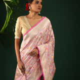 Pale Purple Banarasi Silk Saree With Geometric Weaving