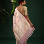 Pale Purple Banarasi Silk Saree With Geometric Weaving