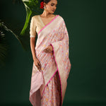Pale Purple Banarasi Silk Saree With Geometric Weaving