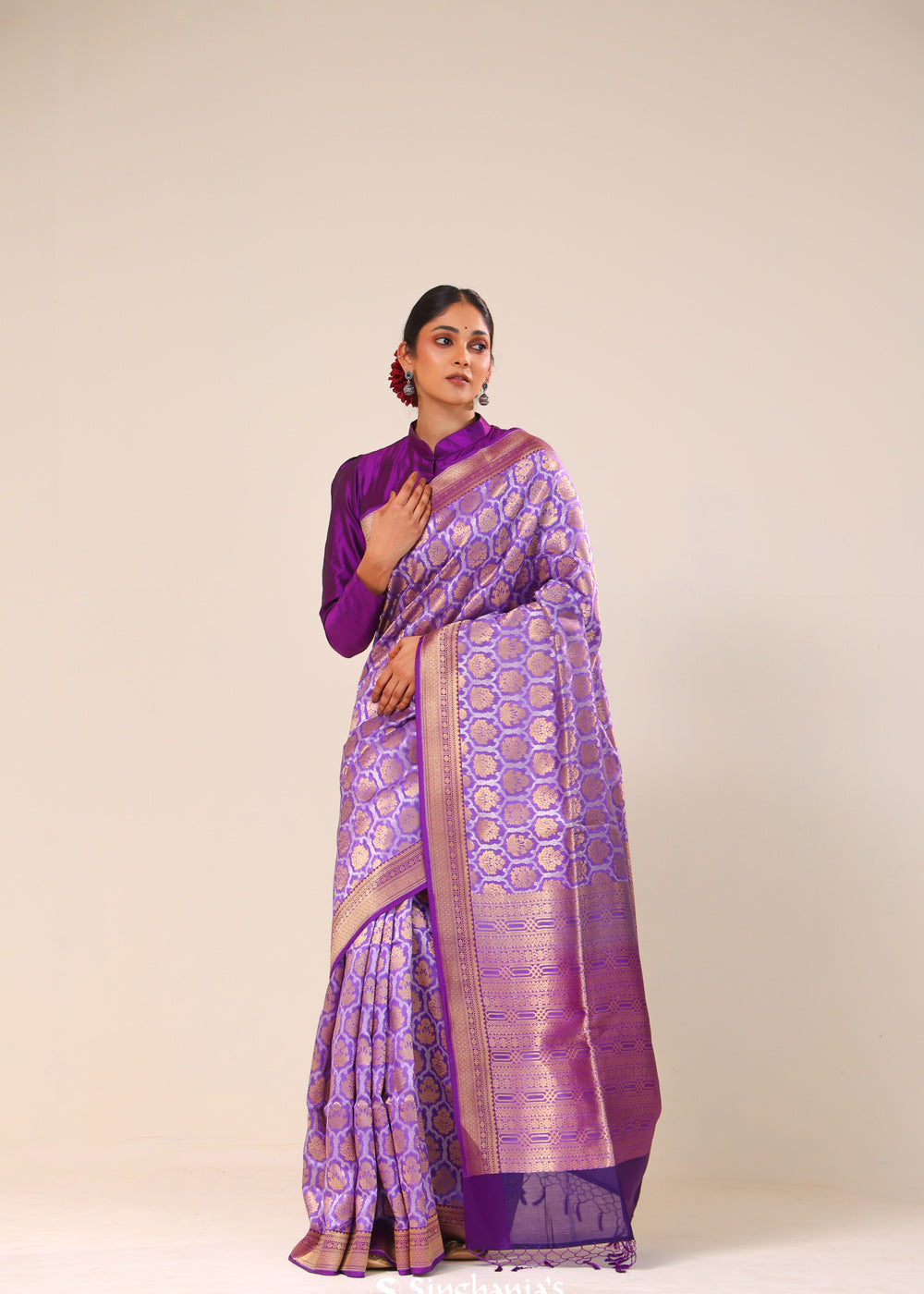 Periwinkle Purple Chiniya Banarasi Silk Saree