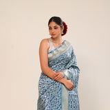 Spanish Blue Chiniya Banarasi Silk Saree