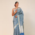 Spanish Blue Chiniya Banarasi Silk Saree