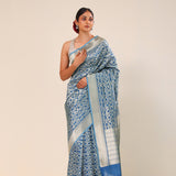 Spanish Blue Chiniya Banarasi Silk Saree
