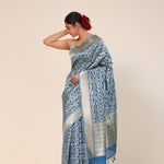 Spanish Blue Chiniya Banarasi Silk Saree