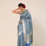 Spanish Blue Chiniya Banarasi Silk Saree