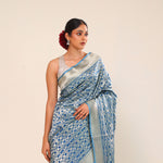 Spanish Blue Chiniya Banarasi Silk Saree