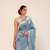 Spanish Blue Chiniya Banarasi Silk Saree