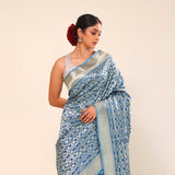 Spanish Blue Chiniya Banarasi Silk Saree