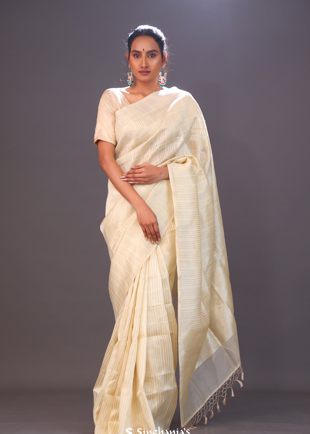 Flax Gold Tissue Banarasi Silk Saree