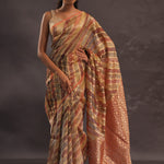Brown Rangkat Tissue Organza Banarasi Saree With Gold Zari Work