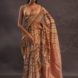 Brown Rangkat Tissue Organza Banarasi Saree With Gold Zari Work
