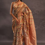 Brown Rangkat Tissue Organza Banarasi Saree With Gold Zari Work