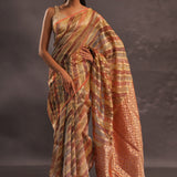 Brown Rangkat Tissue Organza Banarasi Saree With Gold Zari Work