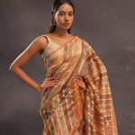 Brown Rangkat Tissue Organza Banarasi Saree With Gold Zari Work