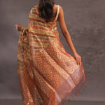 Brown Rangkat Tissue Organza Banarasi Saree With Gold Zari Work
