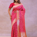 Crimson Red Banarasi Silk Saree With Gold Zari Border