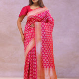 Crimson Red Banarasi Silk Saree With Gold Zari Border