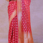 Crimson Red Banarasi Silk Saree With Gold Zari Border