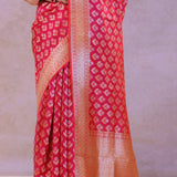 Crimson Red Banarasi Silk Saree With Gold Zari Border