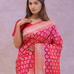 Crimson Red Banarasi Silk Saree With Gold Zari Border