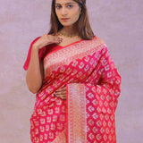Crimson Red Banarasi Silk Saree With Gold Zari Border