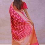 Crimson Red Banarasi Silk Saree With Gold Zari Border