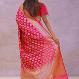 Crimson Red Banarasi Silk Saree With Gold Zari Border