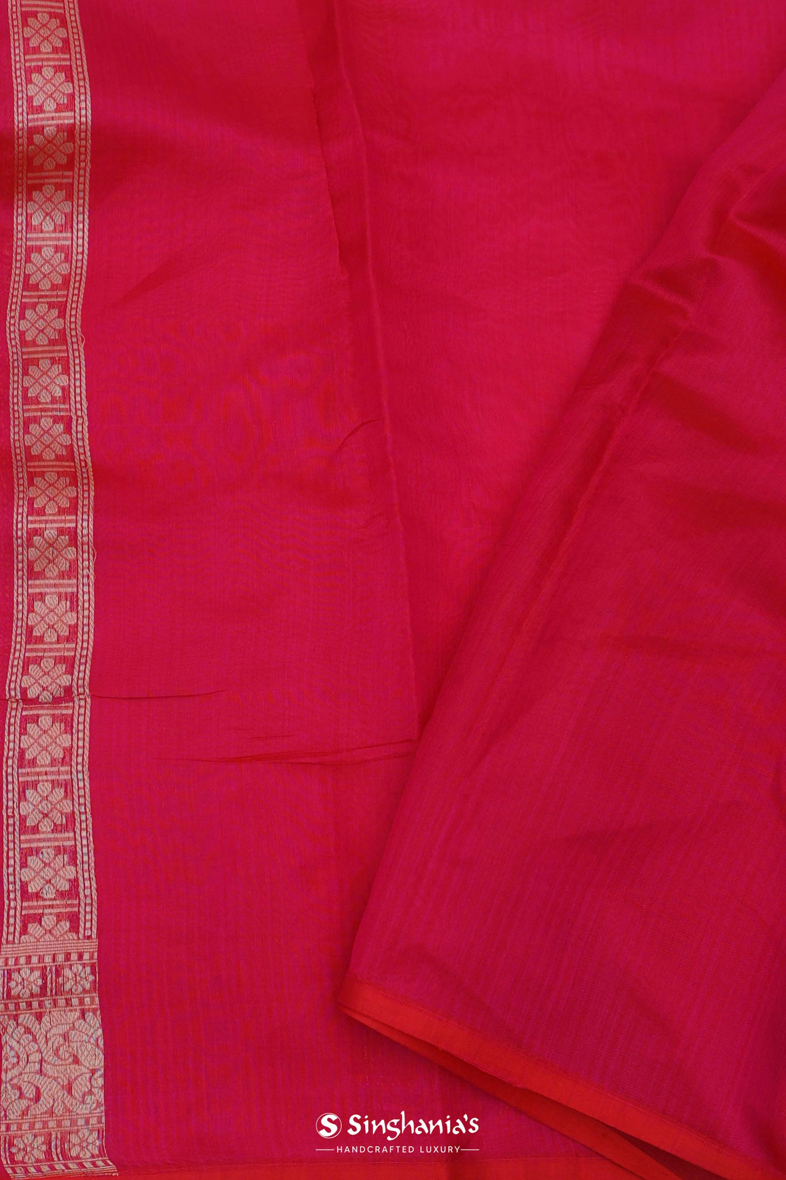 Crimson Red Banarasi Silk Saree With Gold Zari Border
