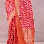 Pink Banarasi Silk Saree With Gold Zari Border