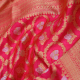 Pink Banarasi Silk Saree With Gold Zari Border