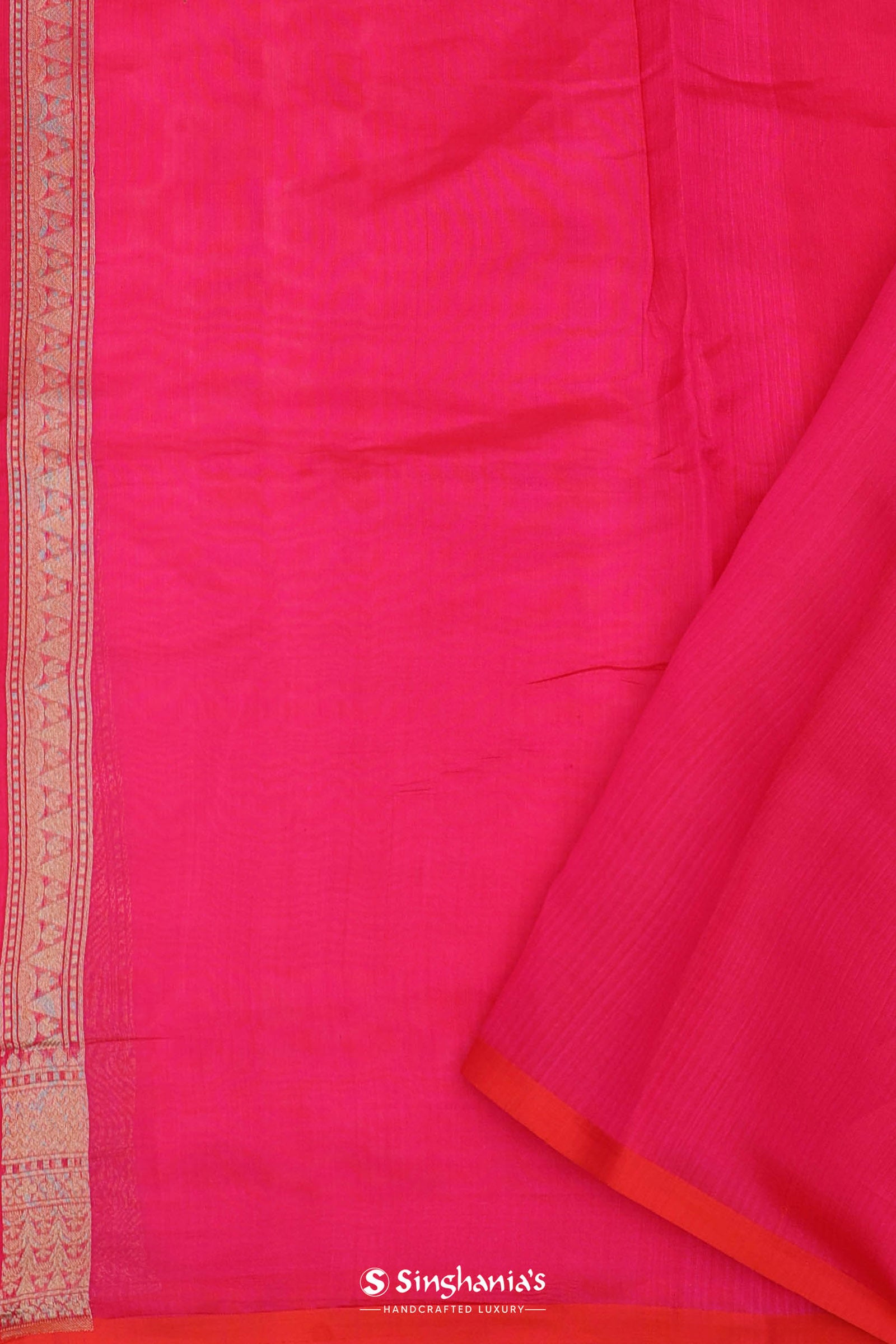 Pink Banarasi Silk Saree With Gold Zari Border