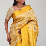 Bright Gold Kanjivaram Silk Jaal Saree