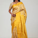Bright Gold Kanjivaram Silk Jaal Saree