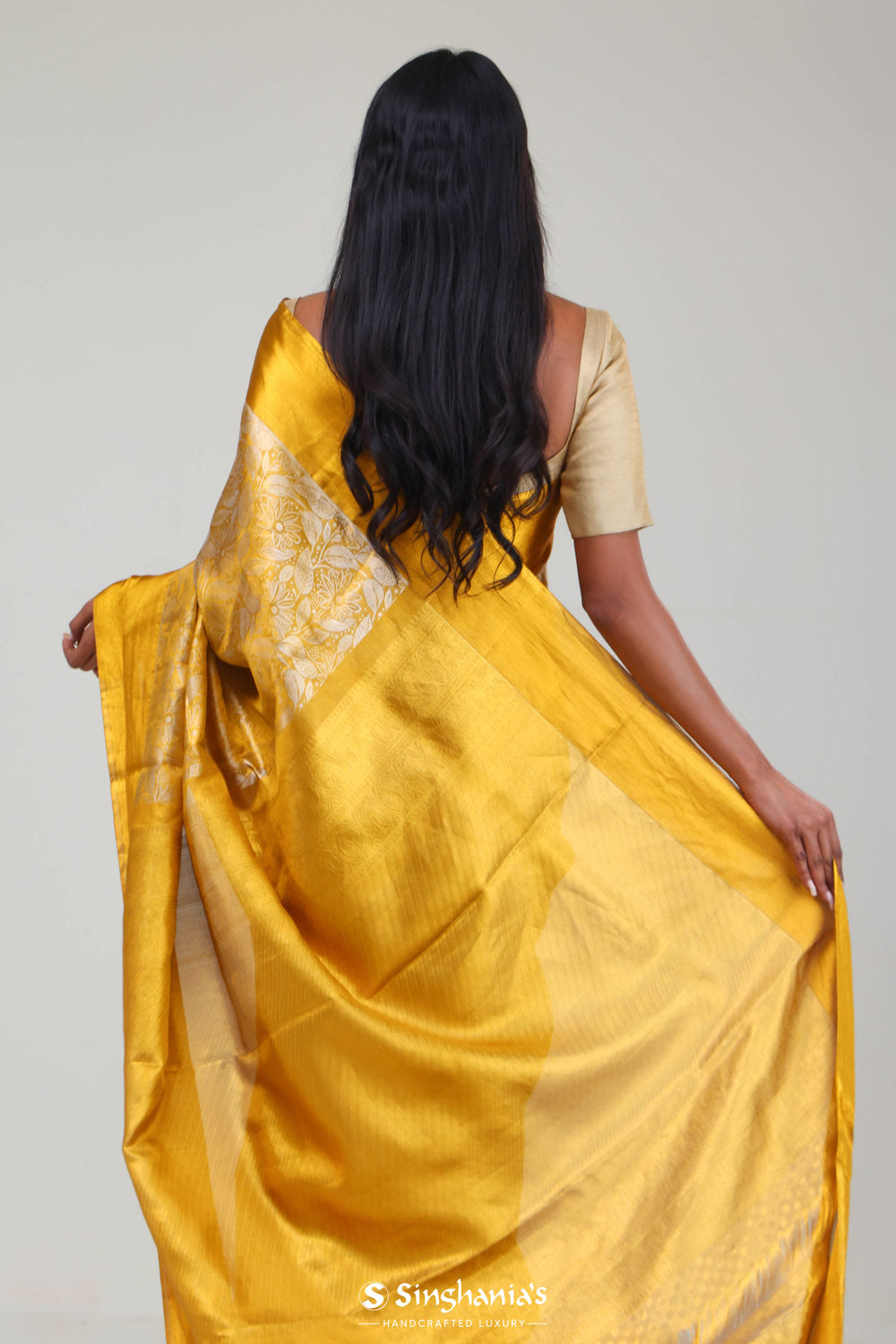 Bright Gold Kanjivaram Silk Jaal Saree