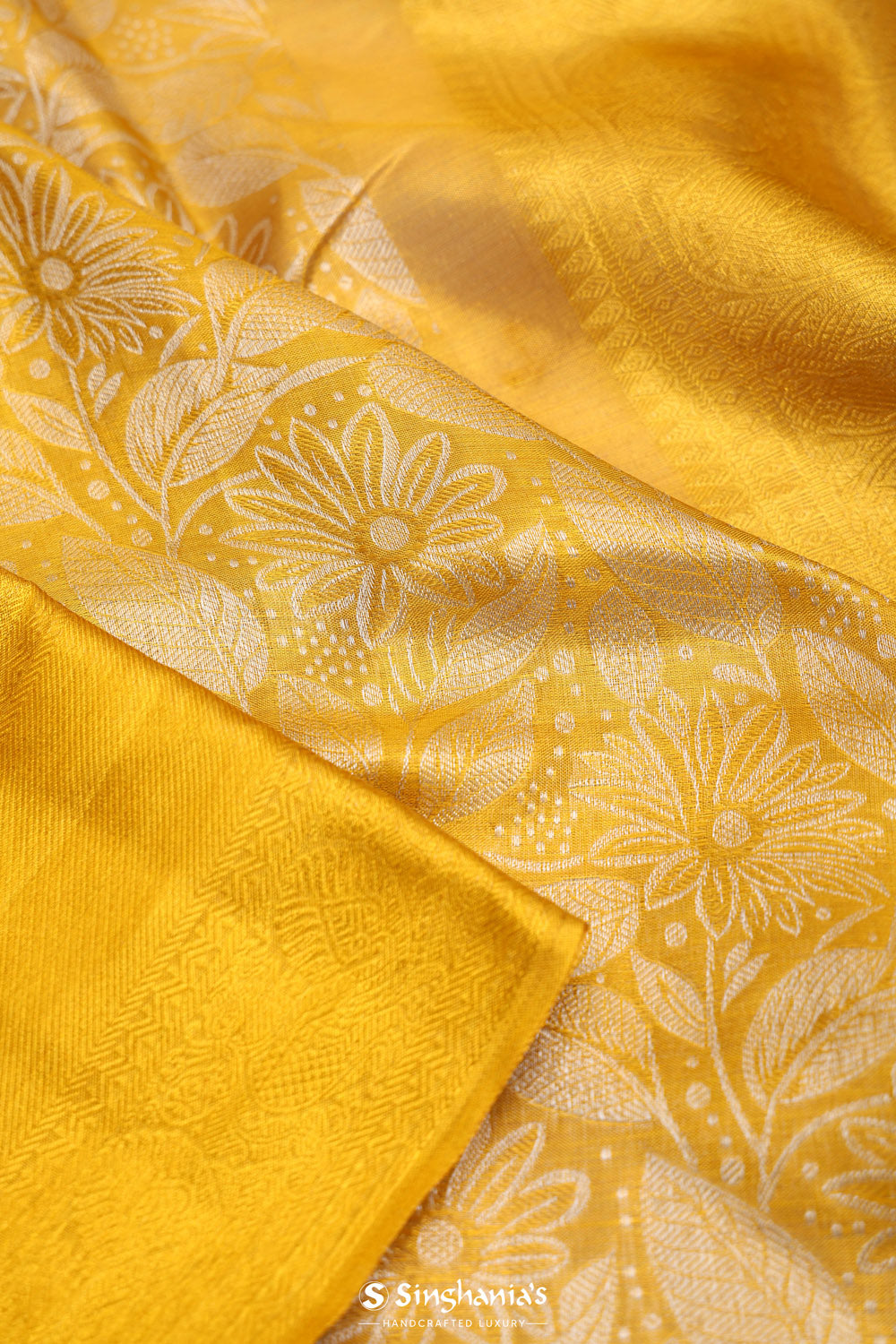 Bright Gold Kanjivaram Silk Jaal Saree