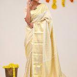Ivory White Heritage Kanjivaram Silk Saree