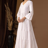 Khadi Printed White Cotton Cambric Dress