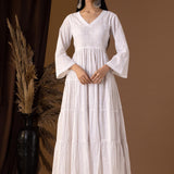 Khadi Printed White Cotton Cambric Dress