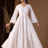 Khadi Printed White Cotton Cambric Dress