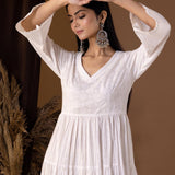 Khadi Printed White Cotton Cambric Dress