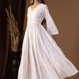 Khadi Printed White Cotton Cambric Dress