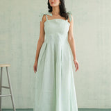 Sage Gingham Tie-Strap Gown